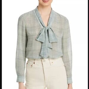 Tory Burch Mint Green Long Sleeve Chiffon Bow Blouse Size 0 Preppy ~ Sheer!